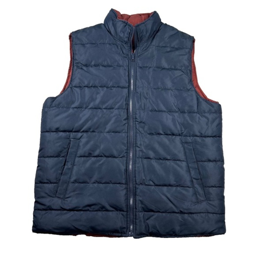 Gap Vest Mens XL Reversible Puffer Full Zip Gilet Navy Amber Ski Layer Polyester